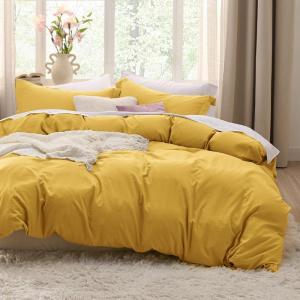 imageBedsure White Duvet Cover Full Size  3 Pieces Prewashed Extra Soft CottonLike Polyester Bedding Set Includes 1 Duvet Cover 80x90 Inches with Zipper Closure amp 2 Pillow Shams Comforter Not Included08  Mustard Yellow No Comforter