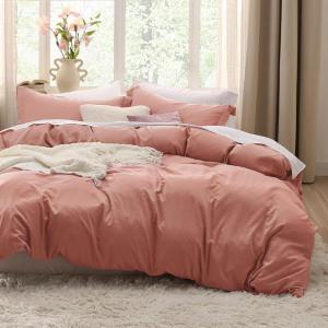 imageBedsure White Duvet Cover Full Size  3 Pieces Prewashed Extra Soft CottonLike Polyester Bedding Set Includes 1 Duvet Cover 80x90 Inches with Zipper Closure amp 2 Pillow Shams Comforter Not Included09  Pink Clay No Comforter