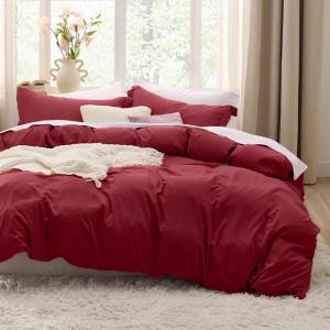 imageBedsure White Duvet Cover Full Size  3 Pieces Prewashed Extra Soft CottonLike Polyester Bedding Set Includes 1 Duvet Cover 80x90 Inches with Zipper Closure amp 2 Pillow Shams Comforter Not Included10  Red No Comforter