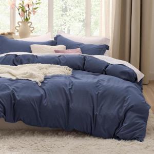 imageBedsure White Duvet Cover Full Size  3 Pieces Prewashed Extra Soft CottonLike Polyester Bedding Set Includes 1 Duvet Cover 80x90 Inches with Zipper Closure amp 2 Pillow Shams Comforter Not Included05  Navy No Comforter