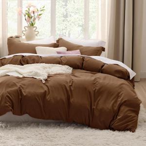 imageBedsure White Duvet Cover Full Size  3 Pieces Prewashed Extra Soft CottonLike Polyester Bedding Set Includes 1 Duvet Cover 80x90 Inches with Zipper Closure amp 2 Pillow Shams Comforter Not Included02  Brown No Comforter