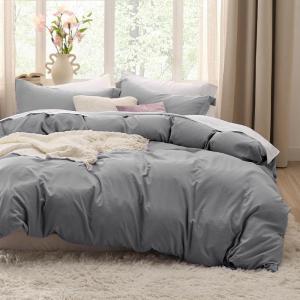 imageBedsure White Duvet Cover Full Size  3 Pieces Prewashed Extra Soft CottonLike Polyester Bedding Set Includes 1 Duvet Cover 80x90 Inches with Zipper Closure amp 2 Pillow Shams Comforter Not Included04  Grey No Comforter