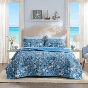 imageBedsure Floral Quilt Queen Size  Reversible Blue Floral Comforter Queen Size Spring amp Summer Lightweight Bedspread Quilted Bedding Soft Microfiber Coverlet for All Seasons 90x96  Lightweight Summer Reversible Ultra Soft Floral02  Blue Botanical