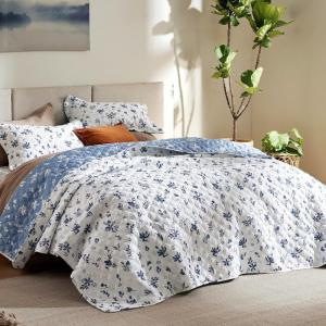 imageBedsure Floral Quilt Queen Size  Reversible Blue Floral Comforter Queen Size Spring amp Summer Lightweight Bedspread Quilted Bedding Soft Microfiber Coverlet for All Seasons 90x96  Lightweight Summer Reversible Ultra Soft Floral04  Daisy