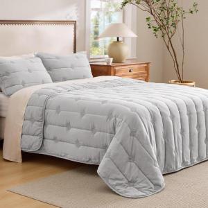imageBedsure Green Bedspreads Queen Size  Ultra Soft PreWashed CloudLike Quilt Set Bedding Summer Queen Size Quilt Breathable amp Cozy Coverlets for All Season with 2 Matching Shams 90x96 Inches02  Light Grey