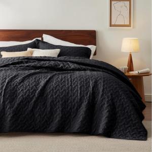 imageBedsure Quilts Queen Size  Lightweight Bedspreads Queen Size with Classic Honeycomb Quilting Soft Quilt Bedding Set Taupe Comforter Set Coverlet for All Seasons with 2 Pillow Shams 90 x 96  SkinFriendly Soft AllSeason Comfort Breathable Lightweight Machine Washable17  Black