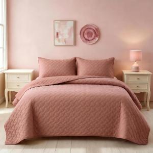 imageBedsure Quilts Queen Size  Lightweight Bedspreads Queen Size with Classic Honeycomb Quilting Soft Quilt Bedding Set Taupe Comforter Set Coverlet for All Seasons with 2 Pillow Shams 90 x 96  SkinFriendly Soft AllSeason Comfort Breathable Lightweight Machine Washable24  Grayish Pink
