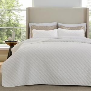 imageBedsure Quilts Queen Size  Lightweight Bedspreads Queen Size with Classic Honeycomb Quilting Soft Quilt Bedding Set White Comforter Set Coverlet for All Seasons with 2 Pillow Shams 90 x 96  SkinFriendly Soft AllSeason Comfort Breathable Lightweight Machine Washable03  Coconut White Honeycomb