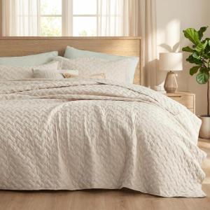 imageBedsure Quilts Queen Size  Lightweight Bedspreads Queen Size with Classic Honeycomb Quilting Soft Quilt Bedding Set White Comforter Set Coverlet for All Seasons with 2 Pillow Shams 90 x 96  SkinFriendly Soft AllSeason Comfort Breathable Lightweight Machine Washable19  Light Beige