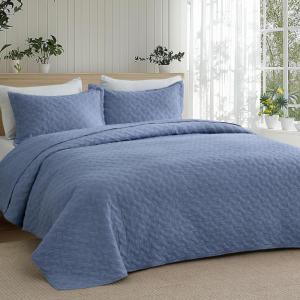 imageBedsure Quilts Queen Size  Lightweight Bedspreads Queen Size with Classic Honeycomb Quilting Soft Quilt Bedding Set White Comforter Set Coverlet for All Seasons with 2 Pillow Shams 90 x 96  SkinFriendly Soft AllSeason Comfort Breathable Lightweight Machine Washable06  Mineral Blue