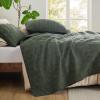imageBedsure 100 Cotton Quilt Set  Queen Size Bedspread Lightweight Soft Bed Coverlet PureWoven 3Piece Cozy Stitching Comforter with 2 Pillow Shams in Embroidery Clover Pattern 90x96 in Linen Beige01  Olive Green  Tribal Geometry