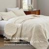 imageBedsure 100 Cotton Quilt Set  Queen Size Bedspread Lightweight Soft Bed Coverlet PureWoven 3Piece Cozy Stitching Comforter with 2 Pillow Shams in Embroidery Clover Pattern 90x96 in Linen Beige11  Beige Checker