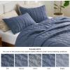 imageBedsure 100 Cotton Quilt Set  Queen Size Bedspread Lightweight Soft Bed Coverlet PureWoven 3Piece Cozy Stitching Comforter with 2 Pillow Shams in Embroidery Clover Pattern 90x96 in Linen Beige03  Navy Blue  Tribal Geometry