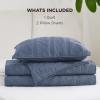 imageBedsure 100 Cotton Quilt Set  Queen Size Bedspread Lightweight Soft Bed Coverlet PureWoven 3Piece Cozy Stitching Comforter with 2 Pillow Shams in Embroidery Clover Pattern 90x96 in Linen Beige03  Navy Blue  Tribal Geometry