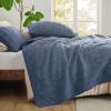 imageBedsure 100 Cotton Quilt Set  Queen Size Bedspread Lightweight Soft Bed Coverlet PureWoven 3Piece Cozy Stitching Comforter with 2 Pillow Shams in Embroidery Clover Pattern 90x96 in Linen Beige03  Navy Blue  Tribal Geometry