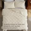 imageBedsure 100 Cotton Quilt Set  Queen Size Bedspread Lightweight Soft Bed Coverlet PureWoven 3Piece Cozy Stitching Comforter with 2 Pillow Shams in Embroidery Clover Pattern 90x96 in Linen Beige11  Beige Checker