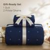 imageBedsure 100 Cotton Quilt Set  Queen Size Bedspread Lightweight Soft Bed Coverlet PureWoven 3Piece Cozy Stitching Comforter with 2 Pillow Shams in Embroidery Clover Pattern 90x96 in Linen Beige08  Navy Blue  Four Leaf Clover