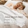 imageBedsure 100 Cotton Quilt Set  Queen Size Bedspread Lightweight Soft Bed Coverlet PureWoven 3Piece Cozy Stitching Comforter with 2 Pillow Shams in Embroidery Clover Pattern 90x96 in Linen Beige07  White  Four Leaf Clover