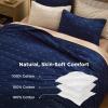 imageBedsure 100 Cotton Quilt Set  Queen Size Bedspread Lightweight Soft Bed Coverlet PureWoven 3Piece Cozy Stitching Comforter with 2 Pillow Shams in Embroidery Clover Pattern 90x96 in Linen Beige08  Navy Blue  Four Leaf Clover