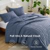 imageBedsure 100 Cotton Quilt Set  Queen Size Bedspread Lightweight Soft Bed Coverlet PureWoven 3Piece Cozy Stitching Comforter with 2 Pillow Shams in Embroidery Clover Pattern 90x96 in Linen Beige03  Navy Blue  Tribal Geometry