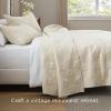 imageBedsure 100 Cotton Quilt Set  Queen Size Bedspread Lightweight Soft Bed Coverlet PureWoven 3Piece Cozy Stitching Comforter with 2 Pillow Shams in Embroidery Clover Pattern 90x96 in Linen Beige11  Beige Checker