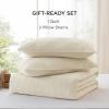 imageBedsure 100 Cotton Quilt Set  Queen Size Bedspread Lightweight Soft Bed Coverlet PureWoven 3Piece Cozy Stitching Comforter with 2 Pillow Shams in Embroidery Clover Pattern 90x96 in Linen Beige11  Beige Checker