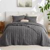 imageBedsure 100 Cotton Quilt Set  Queen Size Bedspread Lightweight Soft Bed Coverlet PureWoven 3Piece Cozy Stitching Comforter with 2 Pillow Shams in Embroidery Clover Pattern 90x96 in Linen Beige04  Grey  Tribal Geometry