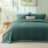 imageBedsure Quilts Queen Size  Queen Quilt Bedding Set Bedspread Coverlet Comforter Lightweight Neutral Striped Bedding 3Piece Set with 90x96 Coverlet amp 2 Pillow Shams AllSeason Soft Microfiber06  Dark Green Contrast Border