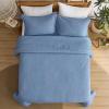 imageBedsure Quilts Queen Size  Queen Quilt Bedding Set Bedspread Coverlet Comforter Lightweight Neutral Striped Bedding 3Piece Set with 90x96 Coverlet amp 2 Pillow Shams AllSeason Soft Microfiber03  Blue Solid Border