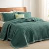 imageBedsure Quilts Queen Size  Queen Quilt Bedding Set Bedspread Coverlet Comforter Lightweight Neutral Striped Bedding 3Piece Set with 90x96 Coverlet amp 2 Pillow Shams AllSeason Soft Microfiber06  Dark Green Contrast Border