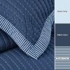 imageBedsure Quilts Queen Size  Queen Quilt Bedding Set Bedspread Coverlet Comforter Lightweight Neutral Striped Bedding 3Piece Set with 90x96 Coverlet amp 2 Pillow Shams AllSeason Soft Microfiber08  Navy Contrast Border