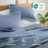 imageBedsure Quilts Queen Size  Queen Quilt Bedding Set Bedspread Coverlet Comforter Lightweight Neutral Striped Bedding 3Piece Set with 90x96 Coverlet amp 2 Pillow Shams AllSeason Soft Microfiber09  Blue Contrast Border