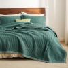 imageBedsure Quilts Queen Size  Queen Quilt Bedding Set Bedspread Coverlet Comforter Lightweight Neutral Striped Bedding 3Piece Set with 90x96 Coverlet amp 2 Pillow Shams AllSeason Soft Microfiber06  Dark Green Contrast Border