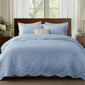 imageBedsure Quilts Queen Size  StitchFree Ultrasonic Quilting Lightweight Olive Green Comforter AllSeason Bedspread amp Coverlet Modern Floral Pattern Soft 3 Piece Machine Washable Bedding 90 x 96  StitchFree Quilting Ultra Soft Lightweight Machine Washable PetFriendly22  Mineral Blue  Leaf