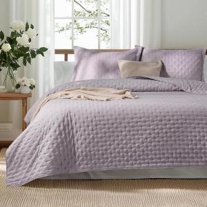 imageBedsure Quilts Queen Size  StitchFree Ultrasonic Quilting Lightweight Olive Green Comforter AllSeason Bedspread amp Coverlet Modern Floral Pattern Soft 3 Piece Machine Washable Bedding 90 x 96  StitchFree Quilting Ultra Soft Lightweight Machine Washable PetFriendly18  Purple  Clover