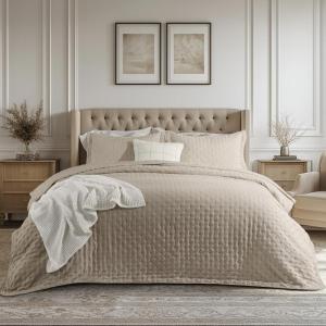 imageBedsure Quilts Queen Size  StitchFree Ultrasonic Quilting Lightweight Olive Green Comforter AllSeason Bedspread amp Coverlet Modern Floral Pattern Soft 3 Piece Machine Washable Bedding 90 x 96  StitchFree Quilting Ultra Soft Lightweight Machine Washable PetFriendly14  Taupe  Clover