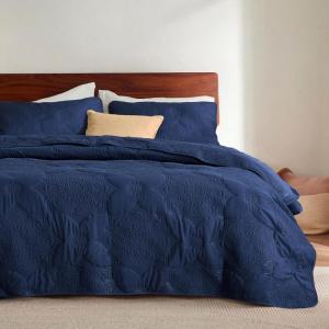 imageBedsure Quilts Queen Size  StitchFree Ultrasonic Quilting Lightweight Olive Green Comforter AllSeason Bedspread amp Coverlet Modern Floral Pattern Soft 3 Piece Machine Washable Bedding 90 x 96  StitchFree Quilting Ultra Soft Lightweight Machine Washable PetFriendly03  Navy Blue  Floral