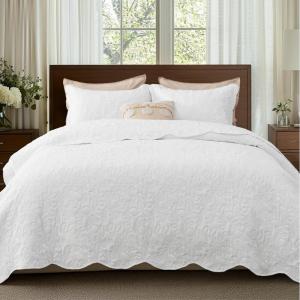 imageBedsure Quilts Queen Size  StitchFree Ultrasonic Quilting Lightweight Olive Green Comforter AllSeason Bedspread amp Coverlet Modern Floral Pattern Soft 3 Piece Machine Washable Bedding 90 x 96  StitchFree Quilting Ultra Soft Lightweight Machine Washable PetFriendly20  White  Leaf