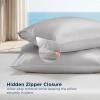 imageBedsure Cooling Pillowcase Silk  Like Pillow Cases Queen Size Set of 2 Zipper Pillow Case Infused 3 HA amp Ceramides to Hydrate Skin OekoTEX Certified White03  Grey