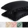 imageBedsure Ruffle Pillow Cases Black Pillow Shams Standard Size Set of 2 Double Brushed Microfiber Ruffled Pillow Covers with Envelope Closure 20 x 2602  Black