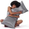 imageBedsure Satin Pillowcase with Zipper Similar to Silk Pillow Cases 2 Pack Satin King Size Pillow Cases Set of 2 Silky amp Soft Pillow Cover for Hair and Skin Gifts for Women Men Pink 20x36 Inches05  Dark Grey  Zipper