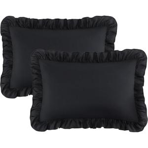 imageBedsure Ruffle Pillow Cases Black Pillow Shams Standard Size Set of 2 Double Brushed Microfiber Ruffled Pillow Covers with Envelope Closure 20 x 2602  Black