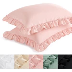 imageBedsure Ruffle Pillow Cases Black Pillow Shams Standard Size Set of 2 Double Brushed Microfiber Ruffled Pillow Covers with Envelope Closure 20 x 2605  Blush Pink