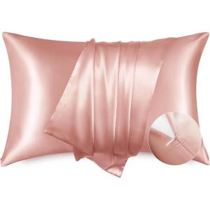 imageBedsure Satin Pillowcase with Zipper Similar to Silk Pillow Cases 2 Pack Satin King Size Pillow Cases Set of 2 Silky amp Soft Pillow Cover for Hair and Skin Gifts for Women Men Pink 20x36 Inches16  Peach Pink  Zipper