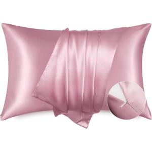 imageBedsure Satin Pillowcase with Zipper Similar to Silk Pillow Cases 2 Pack Satin King Size Pillow Cases Set of 2 Silky amp Soft Pillow Cover for Hair and Skin Gifts for Women Men Pink 20x36 Inches15  Blush Pink  Zipper