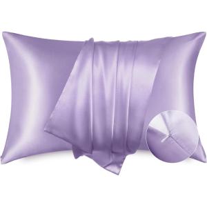 imageBedsure Satin Pillowcase with Zipper Similar to Silk Pillow Cases 2 Pack Satin King Size Pillow Cases Set of 2 Silky amp Soft Pillow Cover for Hair and Skin Gifts for Women Men Pink 20x36 Inches14  Lavender  Zipper