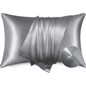 imageBedsure Satin Pillowcase with Zipper Similar to Silk Pillow Cases 2 Pack Satin King Size Pillow Cases Set of 2 Silky amp Soft Pillow Cover for Hair and Skin Gifts for Women Men Pink 20x36 Inches05  Dark Grey  Zipper
