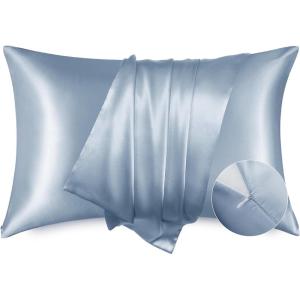 imageBedsure Satin Pillowcase with Zipper Similar to Silk Pillow Cases 2 Pack Satin King Size Pillow Cases Set of 2 Silky amp Soft Pillow Cover for Hair and Skin Gifts for Women Men Pink 20x36 Inches12  Stone Blue  Zipper
