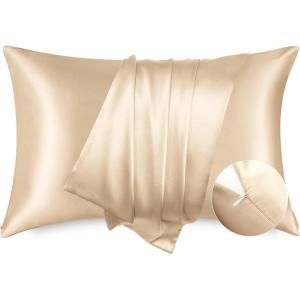 imageBedsure Satin Pillowcase with Zipper Similar to Silk Pillow Cases 2 Pack Satin King Size Pillow Cases Set of 2 Silky amp Soft Pillow Cover for Hair and Skin Gifts for Women Men Pink 20x36 Inches18  Champagne  Zipper