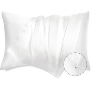 imageBedsure Satin Pillowcase with Zipper Similar to Silk Pillow Cases 2 Pack Satin King Size Pillow Cases Set of 2 Silky amp Soft Pillow Cover for Hair and Skin Gifts for Women Men Pink 20x36 Inches02  White  Zipper